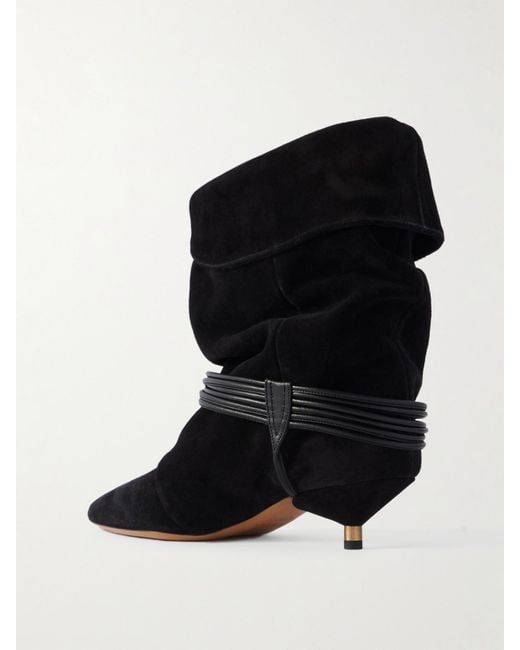 Isabel Marant Black Edrika Slouch Boots Aus Veloursleder Mit Lederbesätzen Und Verzierung