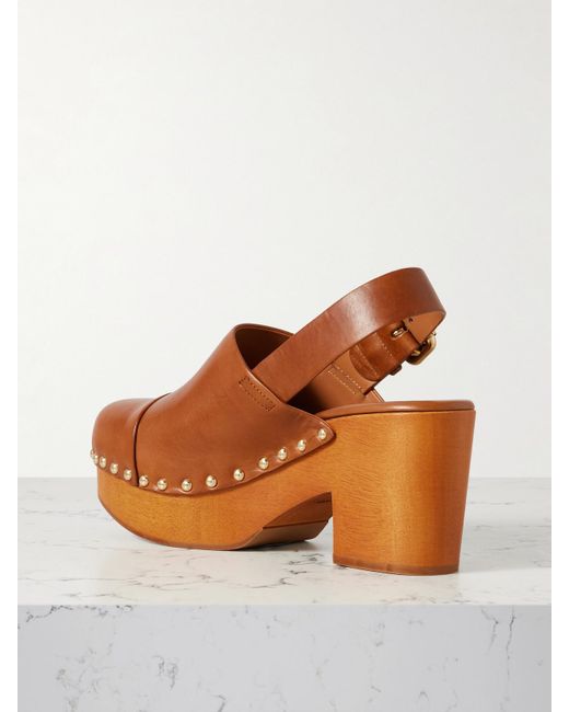 Chloé Brown Jeannette Studded Leather Slingback Platform Clogs