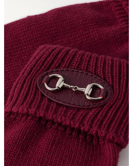 Gucci Red Handschuhe Aus Wolle Mit Lederbesatz Und Horsebit-Detail