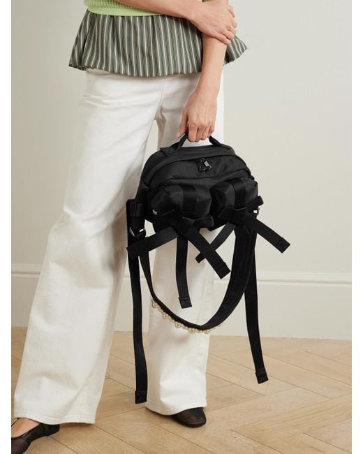 Simone Rocha Black Bow And Pearl-Like Embellished Shell Belt Bag