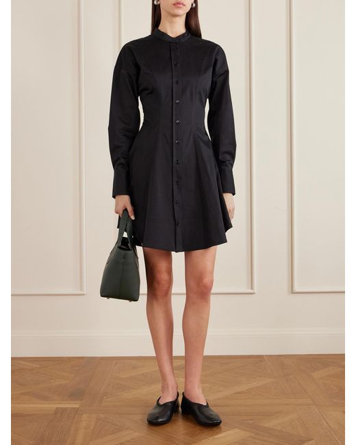 Proenza Schouler Black Janan Paneled Cotton-Blend Satin Mini Dress