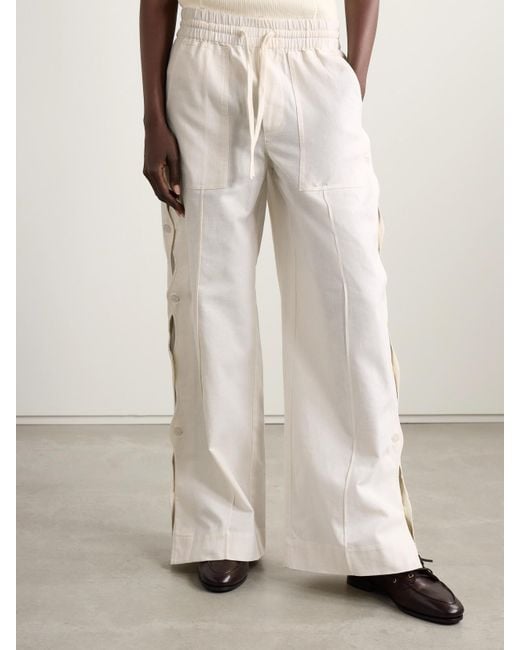 Pantalon Large En Coton Et Lin Mélangés À Boutons Et À Découpes Shai Sea en coloris White