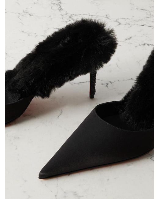 Mules En Satin À Finitions En Poils Synthétiques Christian Louboutin en coloris Black