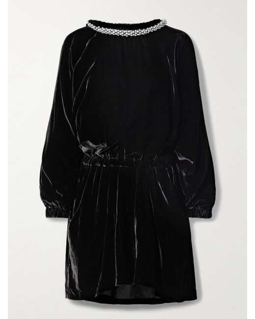 Isabel Marant Black Beniga Crystal-Embellished Velvet Mini Dress