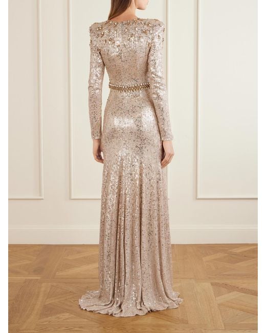 Jenny Packham Natural Georgia Sequined Satin Gown