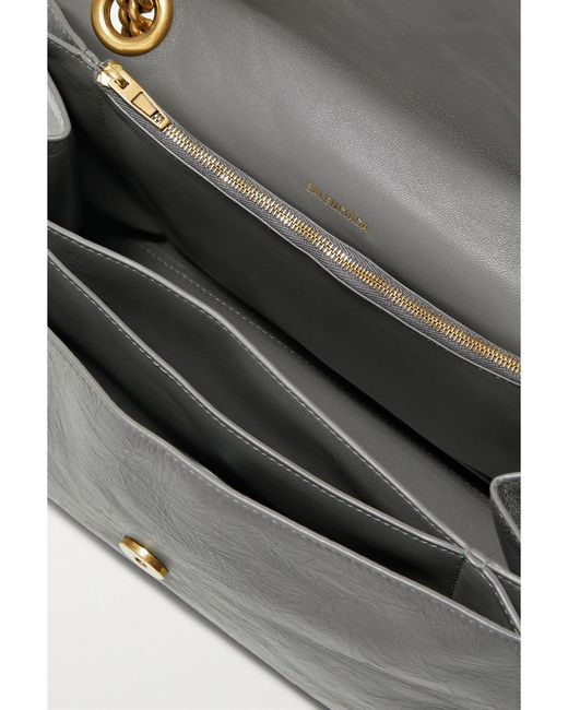 Balenciaga Gray Hourglass Crinkled-Leather Shoulder Bag
