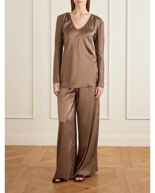 Ruohan Brown Syros Silk-Blend Satin Blouse