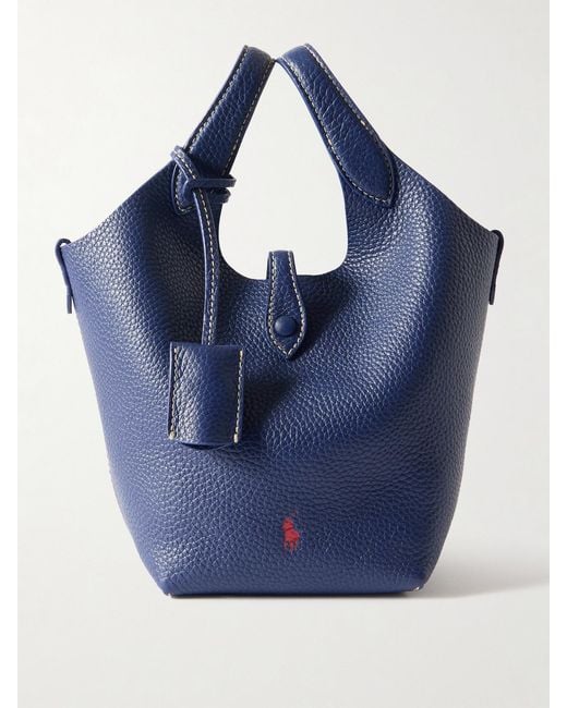 Polo Ralph Lauren Blue Polo Play Small Textured-Leather Tote