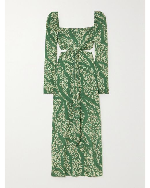 Agua Bendita Green Cuarzo Astro Esmeralda Cutout Floral-Print Twill Maxi Dress
