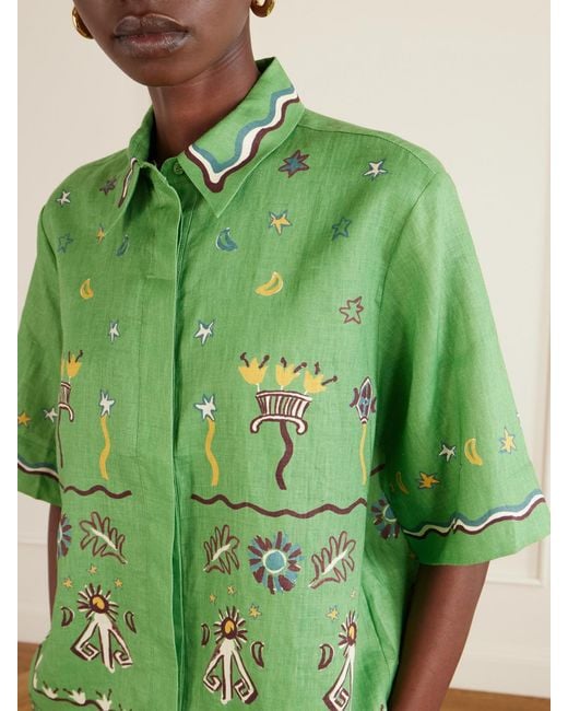 ALÉMAIS Green Sun Dancer Printed Linen Shirt
