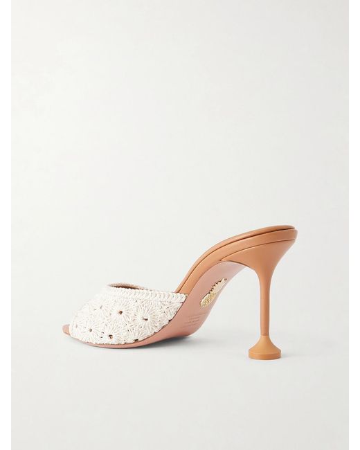 Aquazzura Natural Loom 85 Crochet-Trimmed Mules