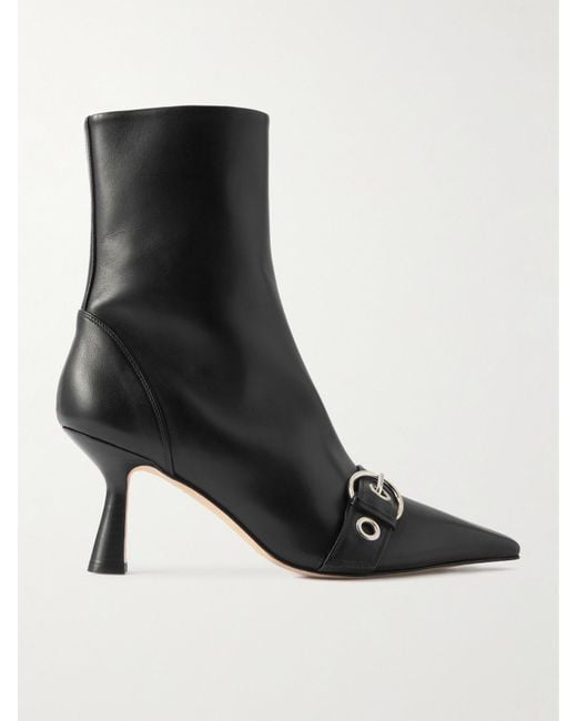 Aeyde Black Halima Buckled Leather Boots