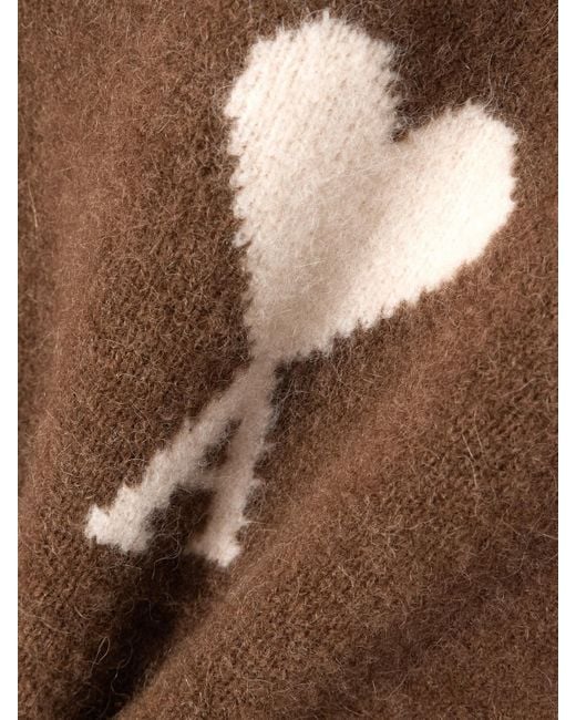 AMI Brown Intarsia Alpaca-Blend Polo Sweater