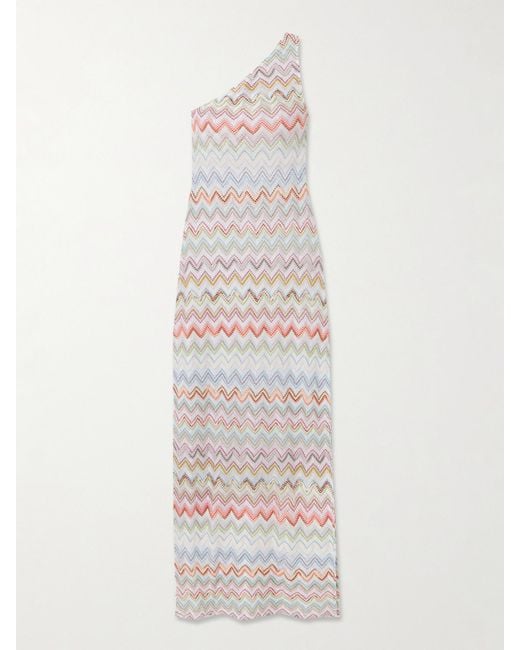 Missoni White One-Shoulder Striped Metallic Crochet-Knit Coverup
