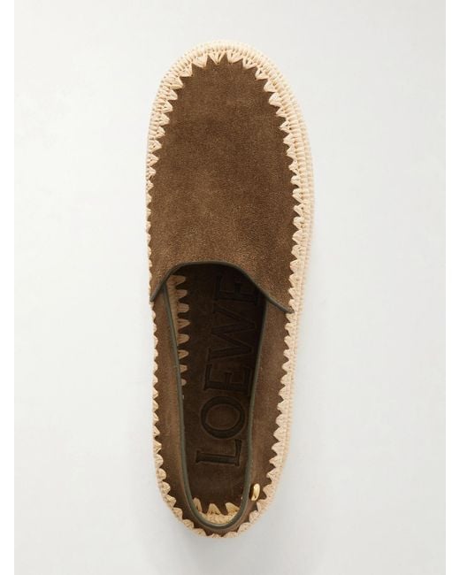 Loewe White Paula's Ibiza Rio Suede And Raffia Espadrilles