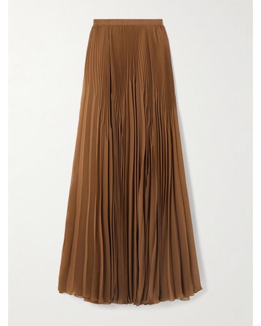 Ralph Lauren Brown Marsha Pleated Chiffon Maxi Skirt