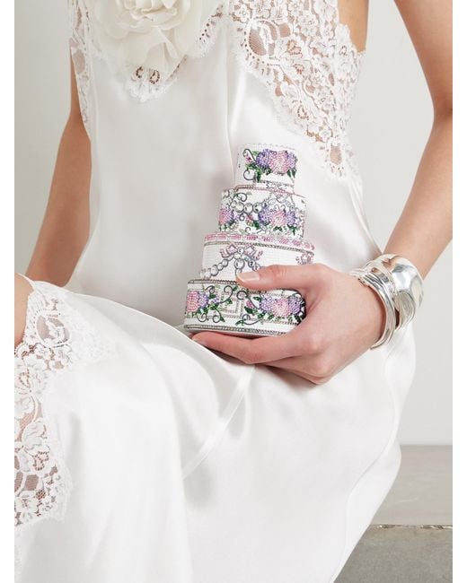Judith Leiber White Tie The Knot Crystal-Embellished-Tone And Leather Clutch