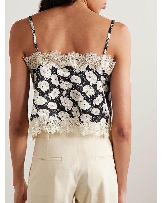 Doen Multicolor Loure Lace-Trimmed Floral-Print Silk-Satin Camisole