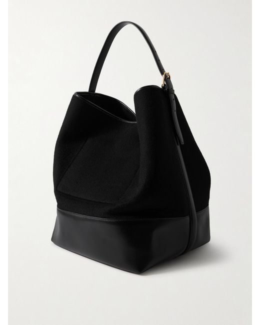 Totême  Black Tote Aus Veloursleder Mit Lederbesätzen