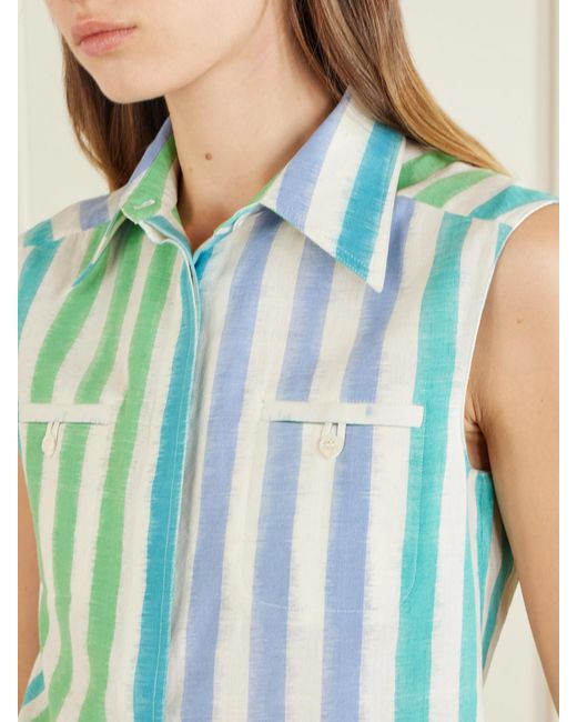 Emporio Sirenuse Blue Ylenia Ikat Striped Cotton Shirt
