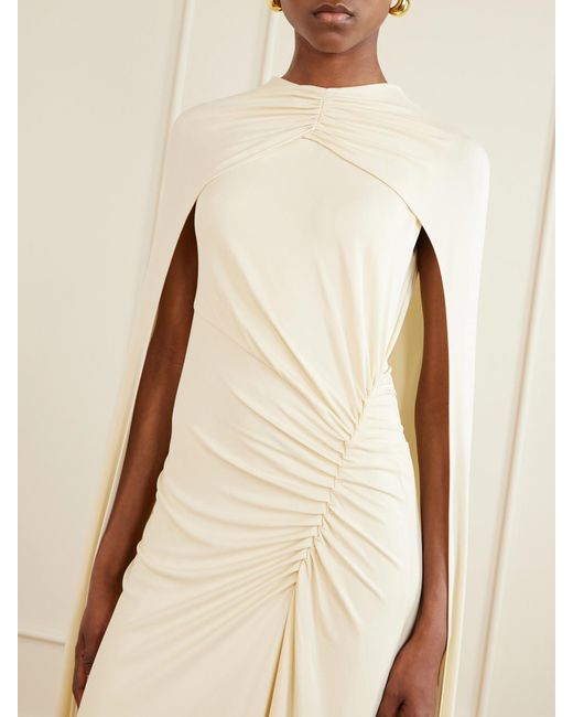 Jonathan Simkhai Natural Cape-Effect Gathered Jersey Gown