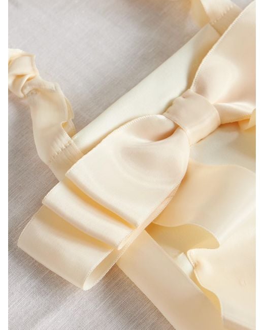 Gohar World White Demi Bow-Embellished Satin Baguette Pouch