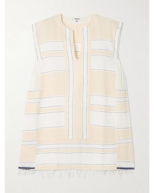 Lemlem Natural Elina Kaftan Aus Einer Baumwollmischung Mit Streifen Und Fransen