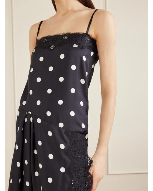 Sportmax Blue Polka-Dot Pleated Lace-Trimmed Silk Maxi Dress