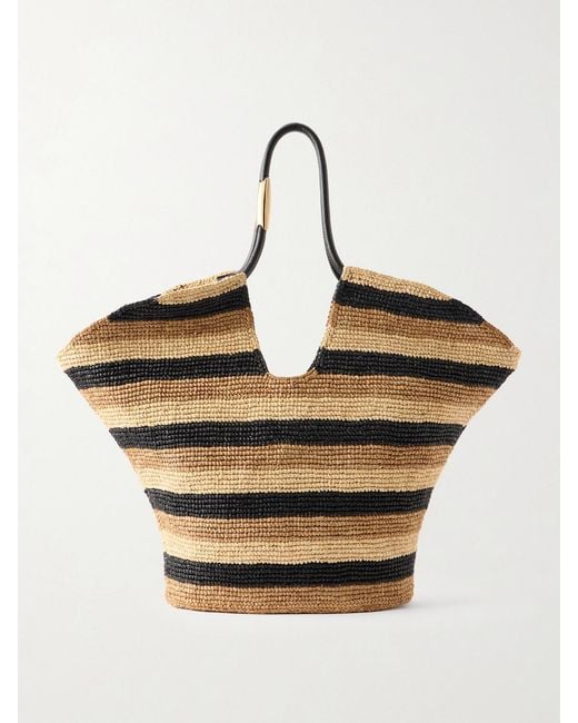 Zimmermann Natural Goldentime Large Embellished Leather-Trimmed Striped Raffia Tote
