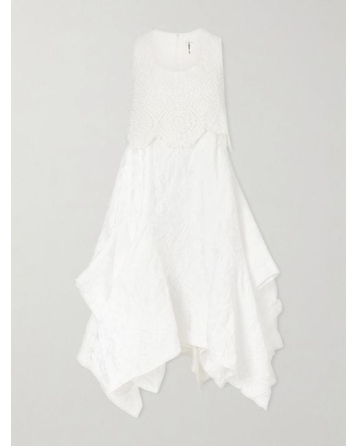 Comme des Garçons White Crochet-Trimmed Cloqué Midi Dress