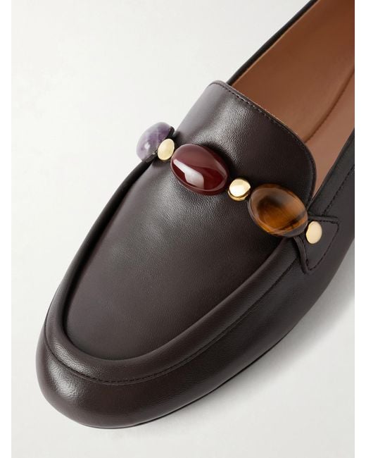 Gianvito Rossi Brown Embellished Leather Loafers