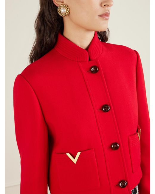 Valentino Garavani Red Embellished Wool And Silk-Blend Drill Jacket