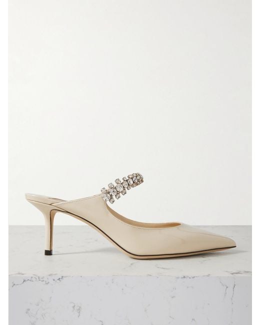 Jimmy Choo White Bing 65 Mules Aus Lackleder Mit Kristallen