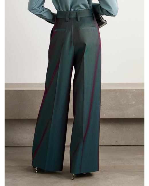 Jil Sander Green Pleated Iridescent Wool-Blend Gabardine Wide-Leg Pants