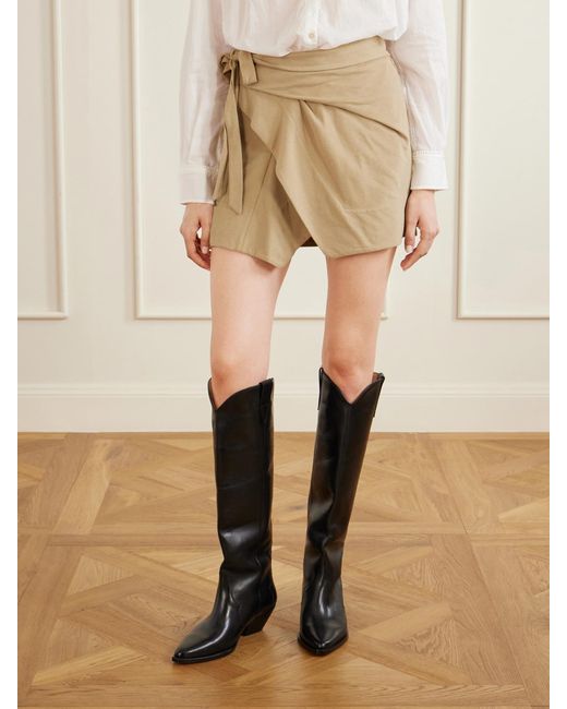 Isabel Marant Natural Berenice Asymmetric Draped Cotton-Jersey Mini Wrap Skirt