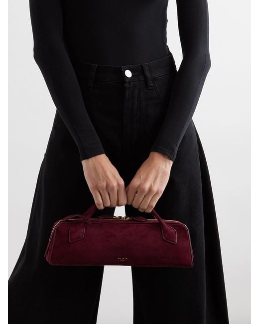 Alaïa Purple Le Teckel Leather-Trimmed Suede Clutch