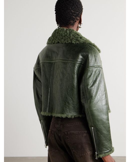 Yves Salomon Green Cropped Shearling Jacket