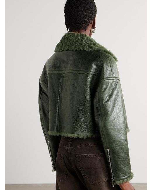 Yves Salomon Green Cropped Shearling Jacket
