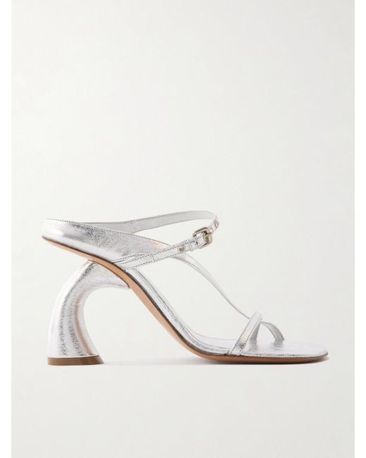 Dries Van Noten White Metallic Leather Mules