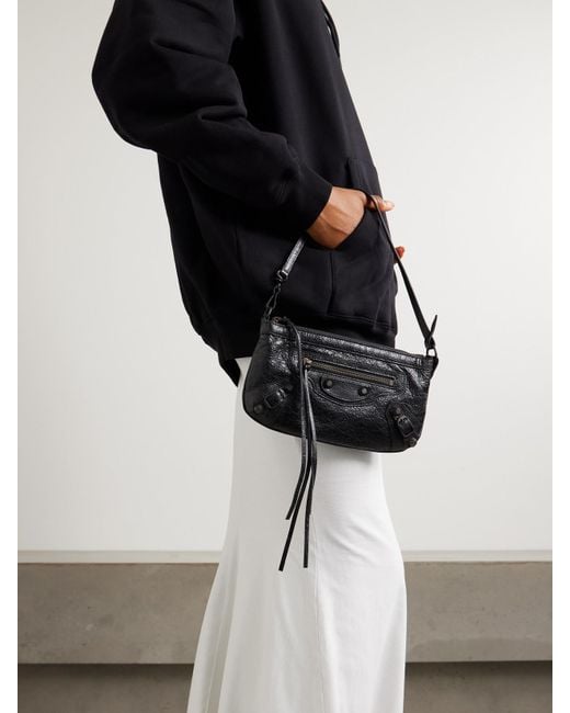 Balenciaga Black Le City Schultertasche Aus Strukturiertem Leder Mit Verzierungen