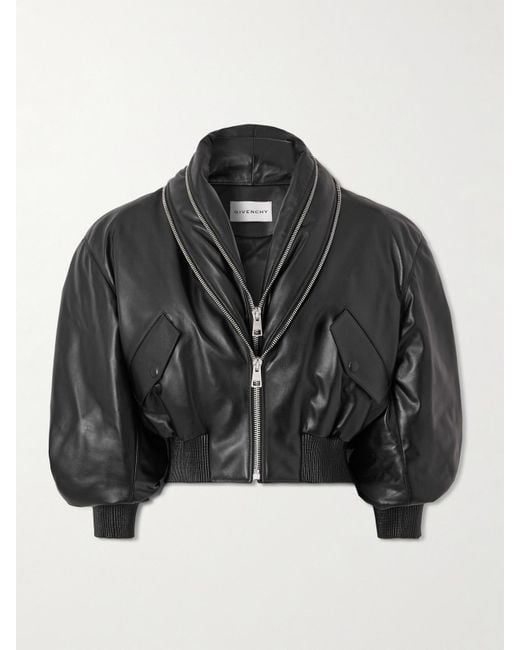 Givenchy Black Verkürzte, Mehrlagige Bomberjacke Aus Leder