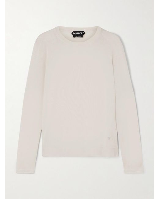 Tom Ford Natural Embroidered Cashmere And Silk-Blend Sweater