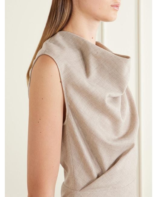 Brunello Cucinelli Natural Draped Virgin Wool Midi Dress