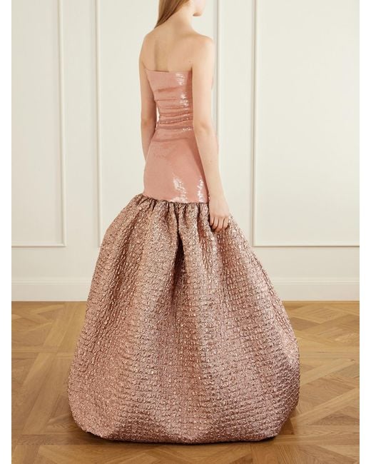 ‎Dima Ayad Pink Sequin-Embellished Cloqué Gown