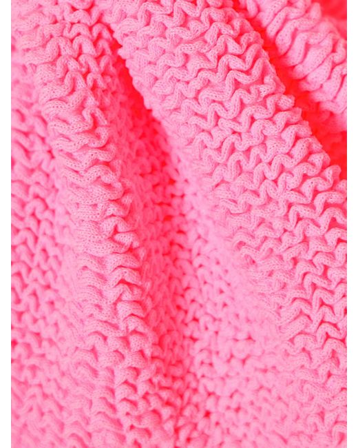 Hunza G Pink Tina Twist-Front Seersucker Bandeau Bikini