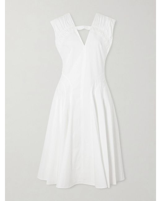 Proenza Schouler White Manoela Ruched Paneled Cotton-Blend Poplin Midi Dress