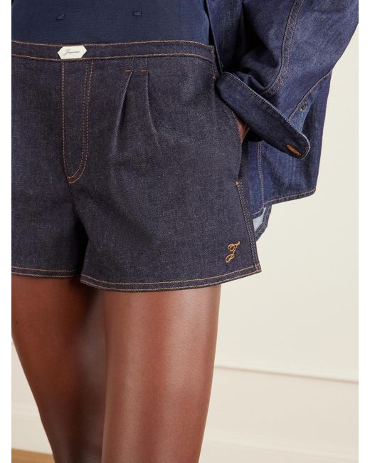 Jacquemus Blue Amelo Embroidered Pleated Denim Shorts