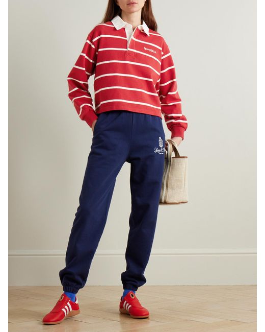 Sporty & Rich Serif Rugby Logo-Embroidered Striped Cotton-Jersey Polo Shirt