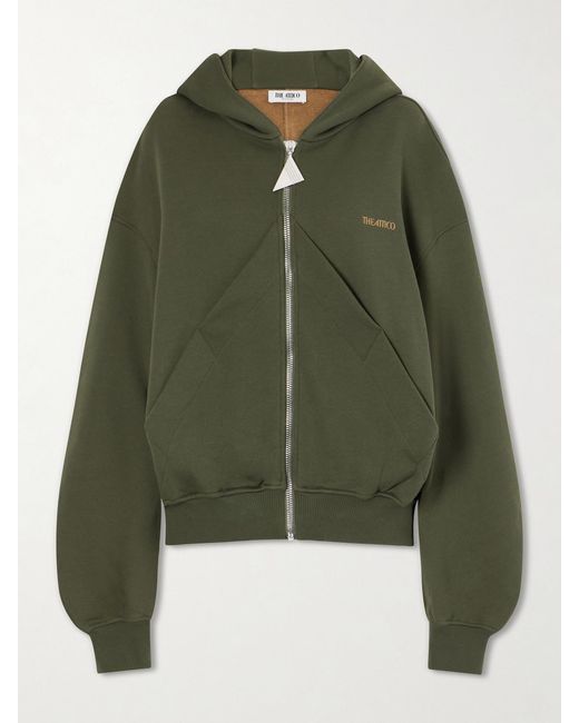 The Attico Green Cotton-Jersey Zip-Up Hoodie
