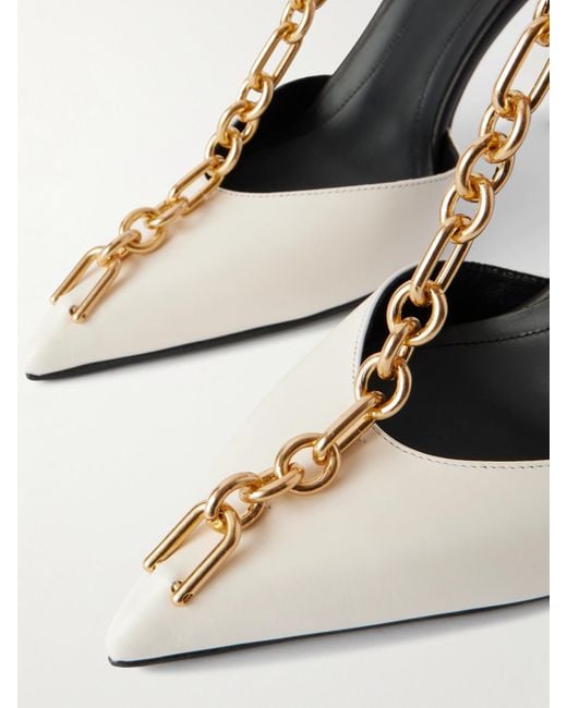 Balmain Natural Chain-Embellished Leather Pumps